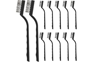 YOICN LTH 12 Pcs Wire Brush Set Plastic Handles Stainless Wire Brush for Cleaning Rust, Metal Work Pieces, Welding Slag and Rust, Greasy Dirt (Black)