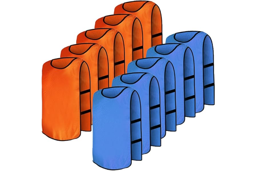 10 Pcs Football/Sports Training Vests – Reversible Scrimmage Bibs for Kids, Youth & Adults (Orange/Blue)