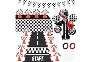 48P Checkered Flag Party Supplies, Windspeed Race Car Party Decorations Include 24P Racing Checkered Flags Hand Held 12P Traffic Cones 1 Hanging Checkered Flag 1 Racetrack Floor Running