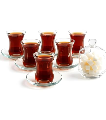Set Bicchieri Da Tè Turchi Con Piattini - 12 Pezzi Fatti A Mano, Stile Istanbul, Vetro Trasparente - Foto 6