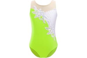 Oyolan Enfant Fille Justaucorps Gymnastique Danse Strass Paillette Métallique sans Manche Leotard Gym Patinage Costume Spectacle Compétition 5-16 Ans