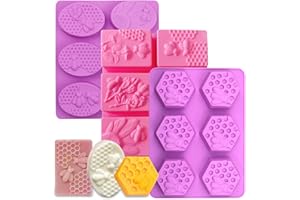 SILICANDO 3Pcs Bee Silicone Soap Molds, Beeswax Molds 6-Cavity Silicone Molds for Homemade Soaps, Beeswax, Resin, Bath Bombs, Jello, Candles, and Lotion Bars