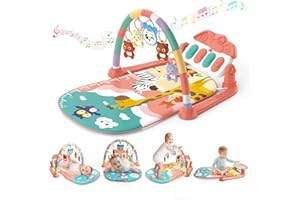 KalaDuck Palestrina Neonato Montessori 0-6 Mesi, Tappeto Gioco Neonato Gattonamento con Giocattolo Musicale Regolabile e Sonagli, Palestrina Neonata per Giochi Sensoriali di Attività (Rosa)