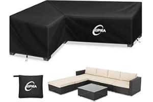 Kipiea Pokrowce na meble ogrodowe w kształcie litery L Wodoszczelny, tkanina Oxford 420D Rattanowy Pokrowiec na Sofę narożnik ogrodowy Wiatroszczelna, anti-UV, niezrywający (224x288x85x78/61cm)