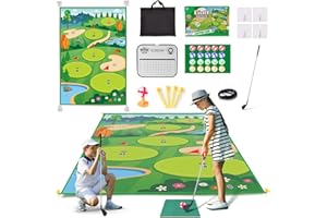 Clemas Jeu de Golf avec Tapis de Frappe, 20 Balles Adhésives, Club, Tableau de Bord, Cibles pour Intérieur et Extérieur