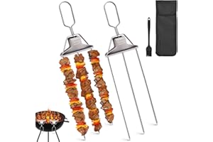 Vibbang 2Piezas Brochetas para Barbacoa de 3 vías, Pinchos Barbacoa Acero Inoxidable, Pinchos para Shish Kebab, Flat Reutilizable Brochetas Barbacoa para Parrilla Carne, Verduras, de Frutas (A)