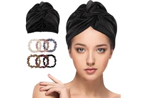 Fingertoys Seidenhaube Schlafmütze Silk Bonnet und 6 Stück Seide Haargummi Haare Ringe, Superweiche Haarpflege Nachtmütze Satin Bonnet Haarhaube mit Gummiband, Geeignet zum Waschen Make-Up