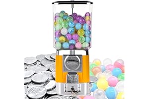 STWBHW Candy Vending Machines,Coin Operated Bubble Gum Machine,200 Empty Balls, 100 Stainless Steel Tokens,Coin Operated Gumball Bank for Toy Capsules Bouncy Balls Candy,for Game Stores(Yellow)
