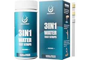 AQUAVERITY Hot Tub Test Strips 3 in 1, 100 Pool, Spa and Hot Tub Testing Strips for Total Alkalinity, Free Chlorine and Bromine and pH, Accurate 3 in 1 Water Testing Pool and Spa Test Strips