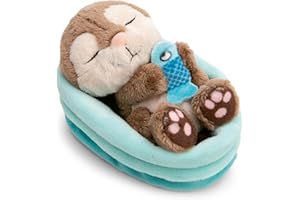 NICI Kuscheltier Otter mit Fisch 12cm schlafend im Körbchen - grau - Stofftier aus weichem Plüsch, niedliches Plüschtier zum Kuscheln und Spielen, für Kinder & Erwachsene - 61582