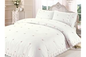 Sophie Rapport Home Copripiumino Set Letto Ricamato con Bordo in Pizzo Floreale, Poliestere-Cotone, Crema, 3 Pezzi, Matrimoniale