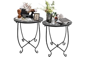 WEISI 14 Inch Patio Weather Resistant Metal Side Table, Plant Stands Set of 2, Accent for Patio Yard Porch Balcony Garden Bedside Indoor Outdoor