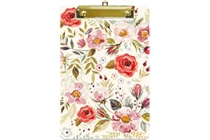 Hnogri Kleines Kunststoff-Klemmbrett, Modedesign A5-Größe Memo-Klemmbretter für Studenten, Kinder, Frauen, Büro, Schule, Clip mit niedrigem Profil, Mini-Klemmbrett Größe 6 "x 9", Ölblume