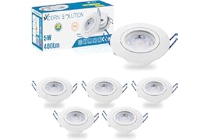AcornSolution 6-Pack Recessed Down Lights Indoor Ceiling Light, Linkind 5W Downlights, Warm White 3000K 400LM, Cut-Out 75mm, IP20 Waterproof Spotlights for Kitchen Bathroom(Pack Of 6)[Energy Class A+]