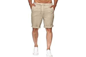 NANAMEEI Men's Cotton Linen Shorts Mens Elastic Waist Shorts with Pockets Mens Drawstring Shorts