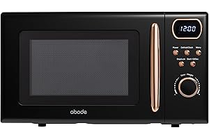 Abode Retro Microwave 20 Litre Black with Rose Gold Accent Digital 800W, Mirror Finish, 8 Auto Cook Settings & Defrost, 5 Power Levels AMD2004BRG