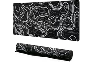 YUNZII Keynovo Podkładka pod mysz do gier, duża podkładka pod mysz, antypoślizgowa podkładka na biurko do gier 4 mm, wodoodporna podkładka na biurko do gier, biura i domu (80 x 40 cm, czarna topograficzna)