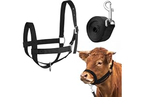 Hillban Cow Halter Cattle Halter Adjustable Calf Halter with Guide Rope for Miniature Horse Donkey Goat Foal Nylon Cattle Halter Training Supplies