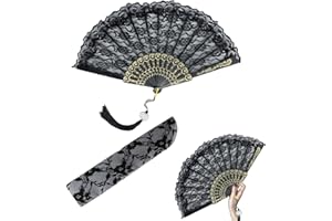 CLDURHGE Ventaglio da Borsetta Portatile Eastern Wind ventaglio in Pizzo Nero Ventagli Colorati Eleganti per Matrimoni Viaggi （23 x 42 cm）
