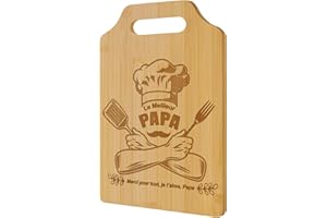 Zindoo Cadeau Papa Noel Cadeau pour Papa Originale Planche a Decouper 100% Bambou Gravure Laser Antibactérienne Renouvelable Durable Idéal pour Fête des Pères Anniversaire Noël