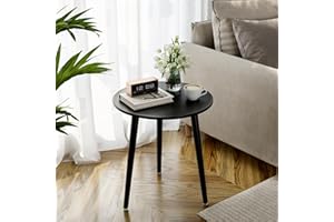 APICIZON Stolik pomocniczy, stolik kawowy okrągły średnica 42 cm, wysokość 51 cm, z nogami z litego drewna, styl skandynawski, stolik nocny, drewniany, do salonu, do sypialni, czarny/czarny