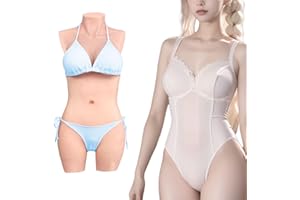 Minaky Faux Seins Silicone 3-Points Bodysuit Fournitures Mastectomie Silicone Prothèse Mammaire Réalistes Fausse Poitrine Forme, (C Cup,Blanc)