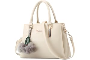 DEEVORCA Elegante Bolsos de Mujer Moda Bolso Bandolera con Lindo Pompóm Múltiples Bolsillos Bolso de Mano para Trabajar Compras Casuale Diario Viajes PU Cuero Bolsa Mensajero Señoras Blanco