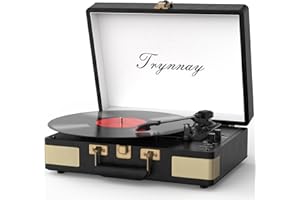 Trynnay Plattenspieler Schallplattenspieler 3-Gang-Bluetooth, tragbarer Koffer-Vinyl-Player mit integrierten Lautsprechern, Plattenspieler, verbesserter Audio-Sound, PU-Leder, Vintage Black