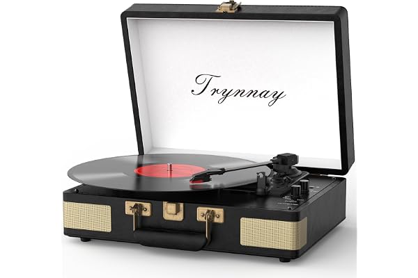Trynnay Tourne-Disque Bluetooth à 3 Vitesses - Lecteur Portable en Vinyle avec Haut-parleurs intégrés - Tourne-Disque - Son Audio amélioré Noir Vintage