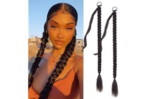 Fulang Hair 2PCS Braid Ponytail Extension, Zopf mit Haargummi, Haarteil zum Einflechten Lang Ponytail, Kunsthaar für Frauen, Geflochtener Haarteil (Naturbraun)