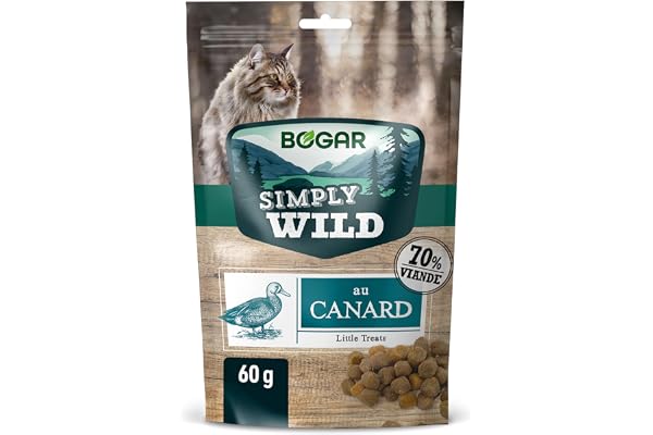 Bogar - Simply Wild - Friandises pour Chats - Nourriture pour Chats en Complément de l'Alimentation Habituelle - Snacks Saveur Canard Appétentes - en Forme de Petites Bouchées Délicieuses - 60 G
