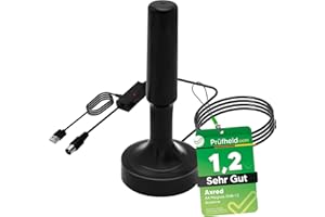 [Test SEHR GUT, Note 1.2 *] Anadol AXRED Magnes DVBT2 Antenne mit Verstärker 30dBi für innen außen, DVBT Antenne für Receiver Fernseher, DVB-T DVB-T2 Antennen, DVB T2 Zimmerantenne mit 5m Kabel