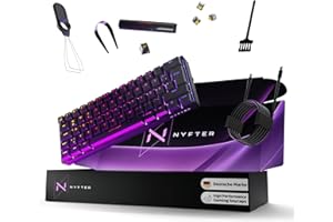 ‎NYFTER Nyfter - 60% Gaming Keyboard - DOPPELTE Dämpfung, PRE-LUBED Gateron Yellow Switches, HOTSWAPPABLE, 100% RGB Beleuchtung, ISO DE Layout NYFBOARD GEN2 Gaming Tastatur