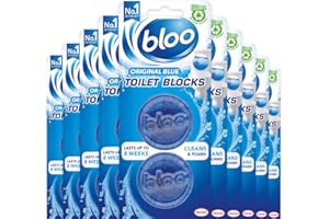 Bloo In Cistern Twin Blocks Blue Original with Long Lasting Anti-Limescale Cleaning, Foaming & Blue Water 10 x 2 Pack