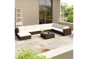 Festnight Conjunto Muebles de Jardín Ratán 8 Piezas Conjunto Sofá de Jardín con Mesa y Cojines Sofá Terraza Muebles Terraza Exterior Juego de Salón de Ratán (Marrón)