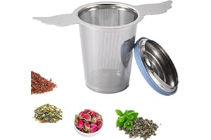 MITAUTAU Extra Fine Mesh Tea Infuser Strainer Basket with Lid/Drip Tray for Loose Leaf Tea Rooibos, 18/8 Stainless Steel Tea Steeper Filter Brewer with Big Capacity＆Extended Handles, Fit Cup Jar Teapot