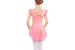 Flypigs Ballettkleidung Mädchen Ballettkleid Baumwolle Tanzkleidung Kurzarm Balletttrikot mit Rock Tütü, 120-160