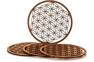 Spruchreif - Flor de la vida de madera en un juego de 4 - máxima calidad 100 % emocional - Decoración de pared - Símbolo espiritual - Regalos esotéricos