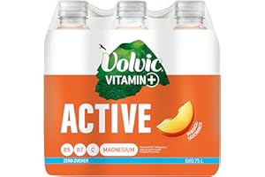 Volvic Vitamin+ Active Pfirsich – Erfrischungsgetränk mit Magnesium und Vitaminen – Ohne Zucker und ohne Kalorien – 6 x 0,75 l
