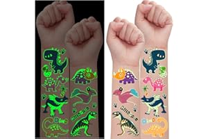 SUSANNY Leesgel Dino Tattoo Kinder Jungen, 30 Blätter Leucht Dino Kinder Tatttoo Aufkleber Kinder Sticker, Dino Geburtstag Deko Mitgebsel Kindergeburtstag Geschenk Geburtstagsdeko Jungen Dinosaurier Spielzeug