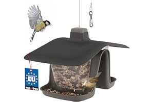 KOTARBAU® Mangiatoia Uccelli Da Esterno - Plastica - 28x17,5 cm - Nero - con Cavo in Acciaio - Resistente Alle Intemperie - Mangiatoia Uccelli Selvatici - Facile Da Appendere - Design Moderno