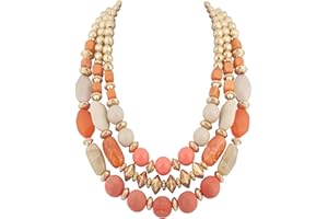 Bocar 3 Layer Chunky Statement Beaded Necklace Fashion Multi Layer Women Collar Necklace(NK-10625) (Coral Pink)