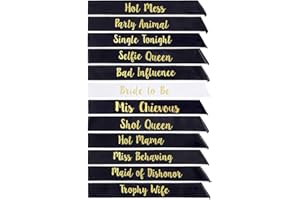 STAY GENT Juego de 12 fajas de novia para ser, 11 fajas de dama de honor, color negro con 1 fajas blancas texto dorado para suministros de despedida de soltera, boda y damas nocturnas