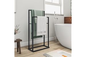 JURMERRY Free standing Towel Stand, Rails, Holder and Towel Drying Rack with 2-Tier Towel Stand Rial for Bathroom & Hand Towel, Black