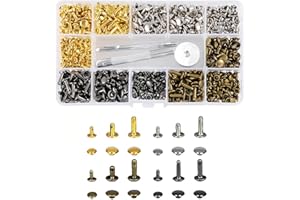 GIGIIS Rivetto in Pelle 360 Set Doppio Testa Borchie Metalliche Tubolari Rivettate 3 Formati Rivetti di Pelle Doppio Tappo Tubolare Rivettato Viti in Metallo con 3 Pezzi Strumento di Fissaggio