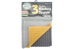ONLINE KITCHENWARE Microbrite Set of 3 Tea Towels Grey and Yellow