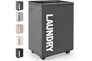 Rieeyrslza Cestos para la Colada con Ruedas 65L Cesta de Ropa Sucia Plegable Multifunción Colector de Lavandería de Tela Oxford con Manija, Adecuado para Almohadas, Ropa, Mantas(Gris Oscuro)