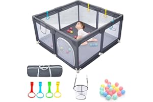 CHOLY Baby Playpen for Babies and Toddlers, Durable Play Pen with Visible Breathable Mesh, Foam Protection, Easy to Assemble Infant Fence -128 ×128cm(Dunkelgrau, 128 * 128cm)