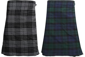 NORTH EDGE Men’s Scottish Black Watch Tartan and Grey Watch Kilt 5 Yard Traditional Highland Wear with Adjustable Leather Straps