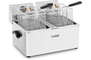 Royal Catering RCEF 08D-EGO Electric Deep Fryer Double Commercial Fat Fryer (2 x 8 L, 2 x 2,500 W, 230 V, E.G.O. Thermostat) Stainless Steel